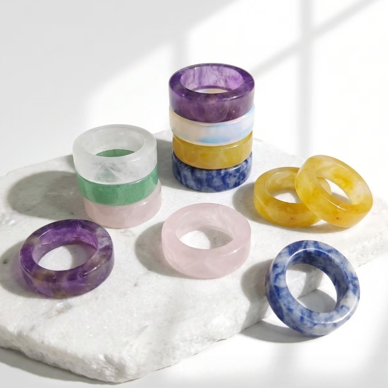 Mens Fashion In 1920 - 8mm Natural Crystal Healing Rings Amethyst