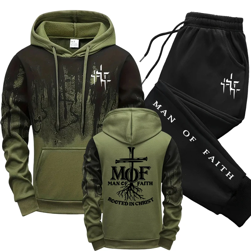 Men'S Fashion For 2026 - Man of Faith Men's Tracksuit Hoodie&sweatpants