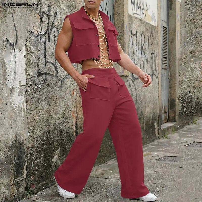 Men'S Fashion For 2026 - INCERUN Men Sets Solid Sleeveless Crop