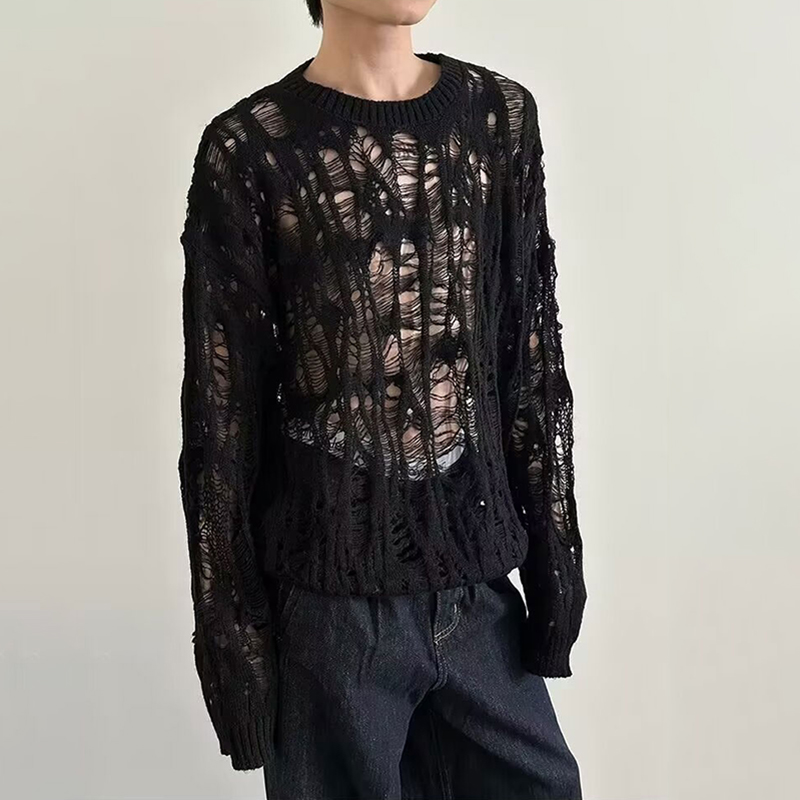Mens Fashion Jumpers - Vintage Ripped Hollow Out Mesh Knit