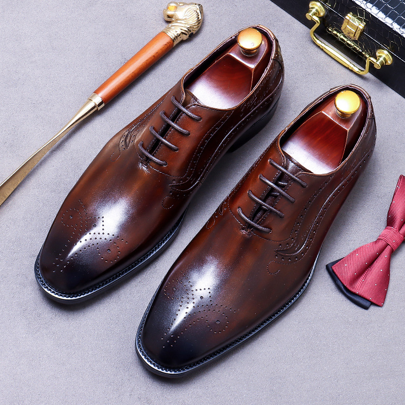 Oxford Shoes Brogue - Men's Vintage Script Embossed Brogue Oxford