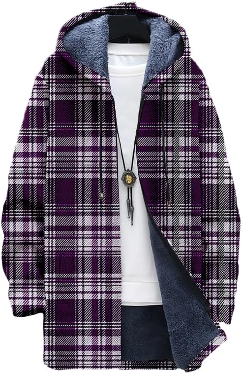 Sherpa Jacket Fleece - Men's Plaid Cardigan Oversized Zip Up