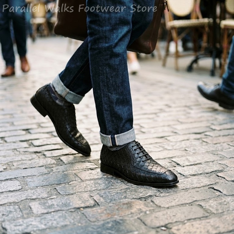 Oxford Shoes Brogue - Sartorial Men Oxfords Fish Scale Embossed