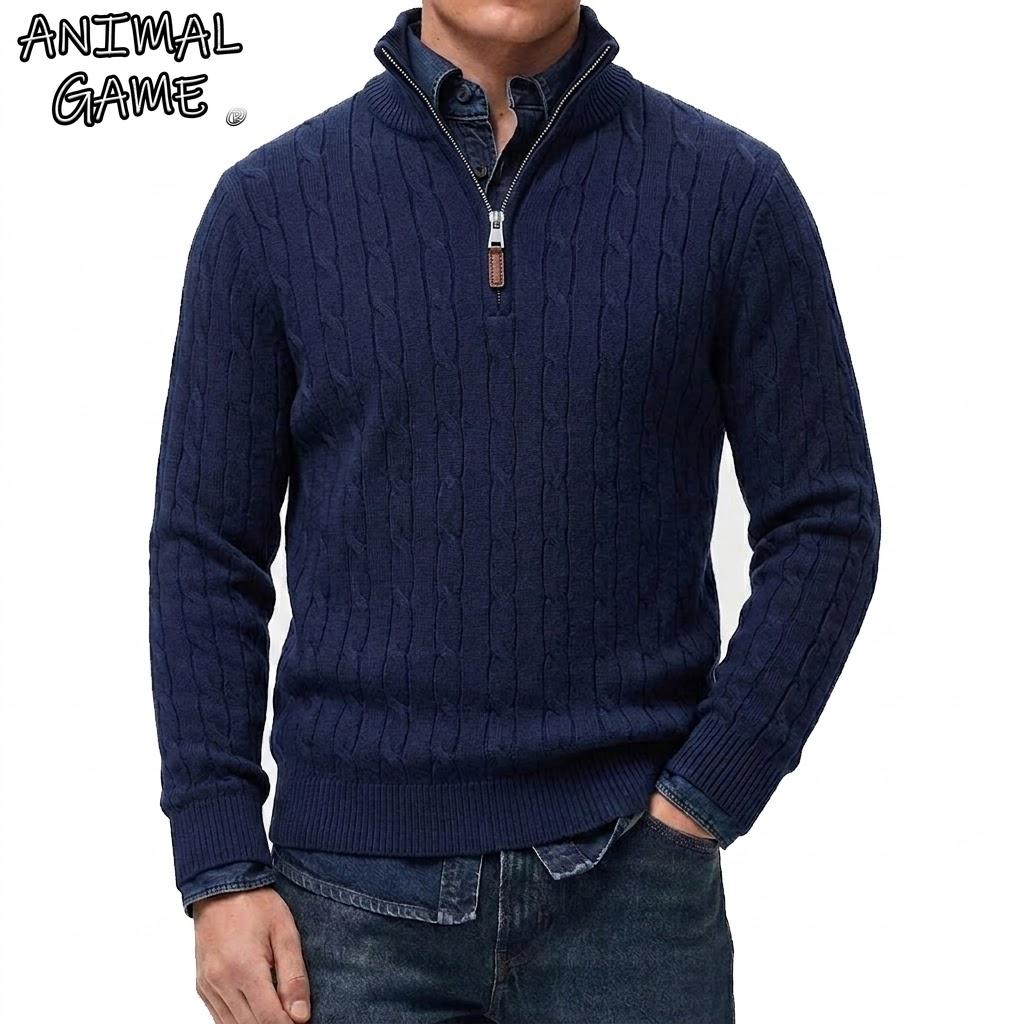 Mens Fashion Jumpers - Men's Casual Stand Collar Cardigan Half