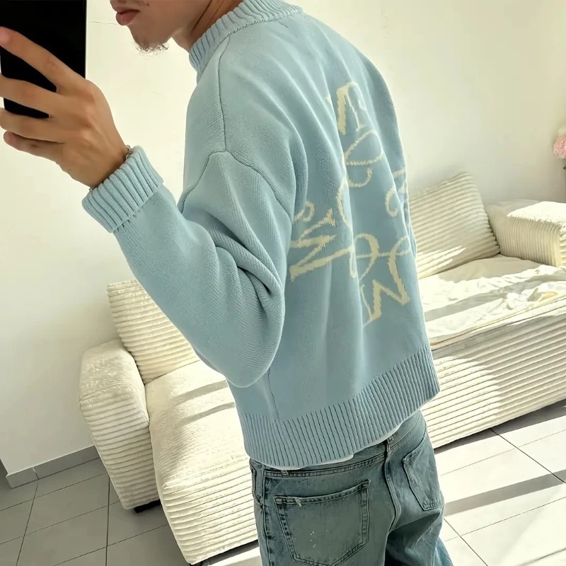 Y2K Harajuku Knit Sky Blue Swe - Mens Fashion Jumpers 评论和价格