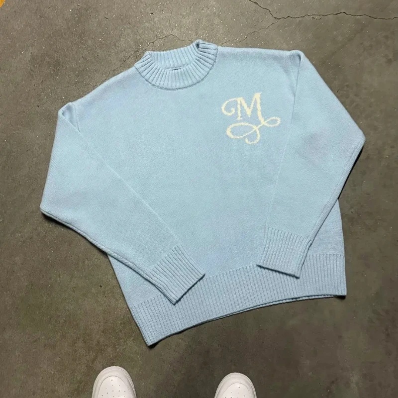 Y2K Harajuku Knit Sky Blue Swe - Mens Fashion Jumpers 评论和价格