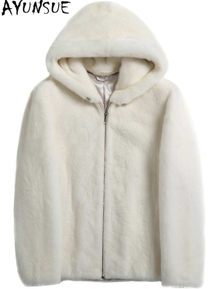 AYUSNUE Natural Mink Coat Men  - Men'S Fashion Zipper Hoodie 评论和价格