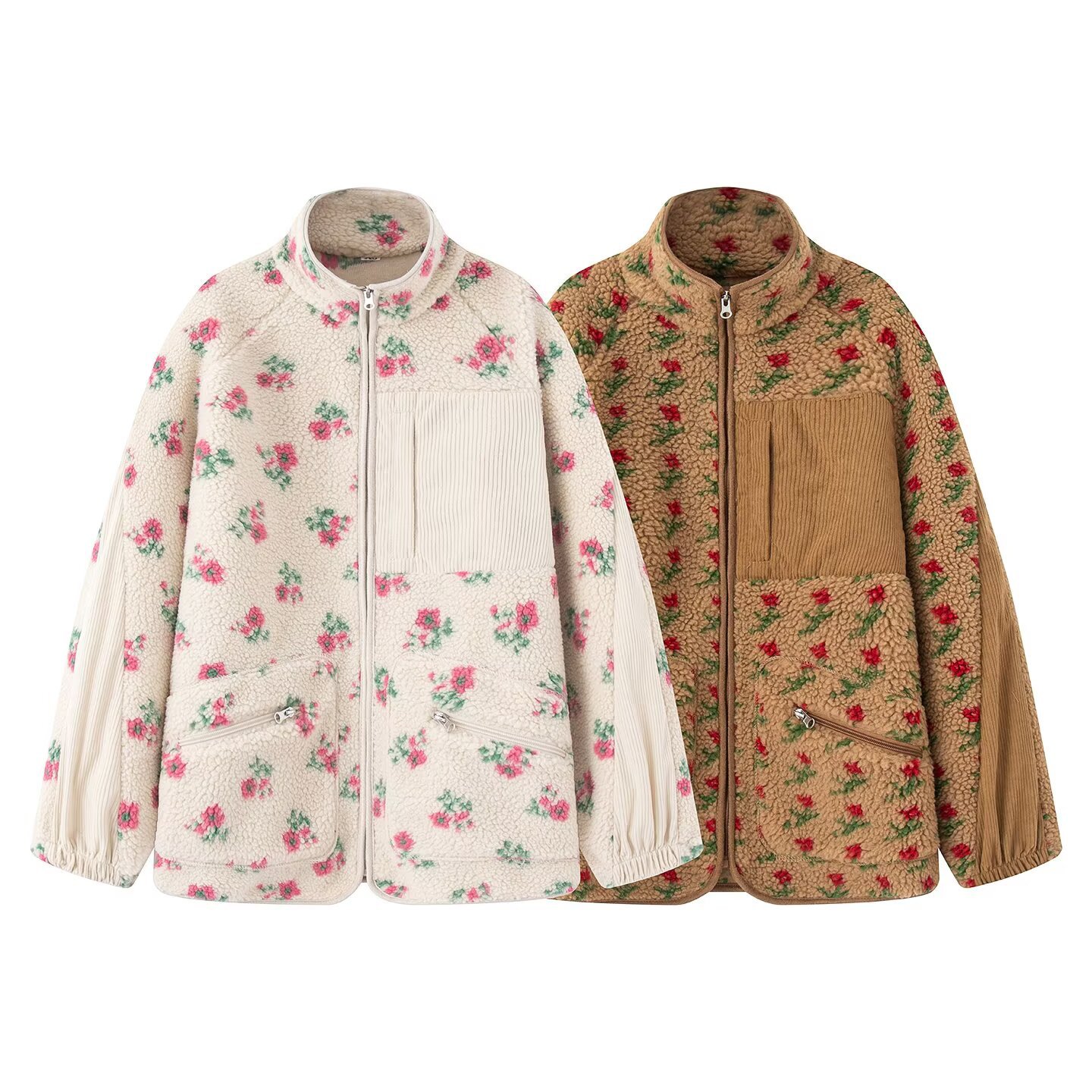 Fashion Floral Jacket For Wome - Sherpa Jacket Fleece 评论和价格