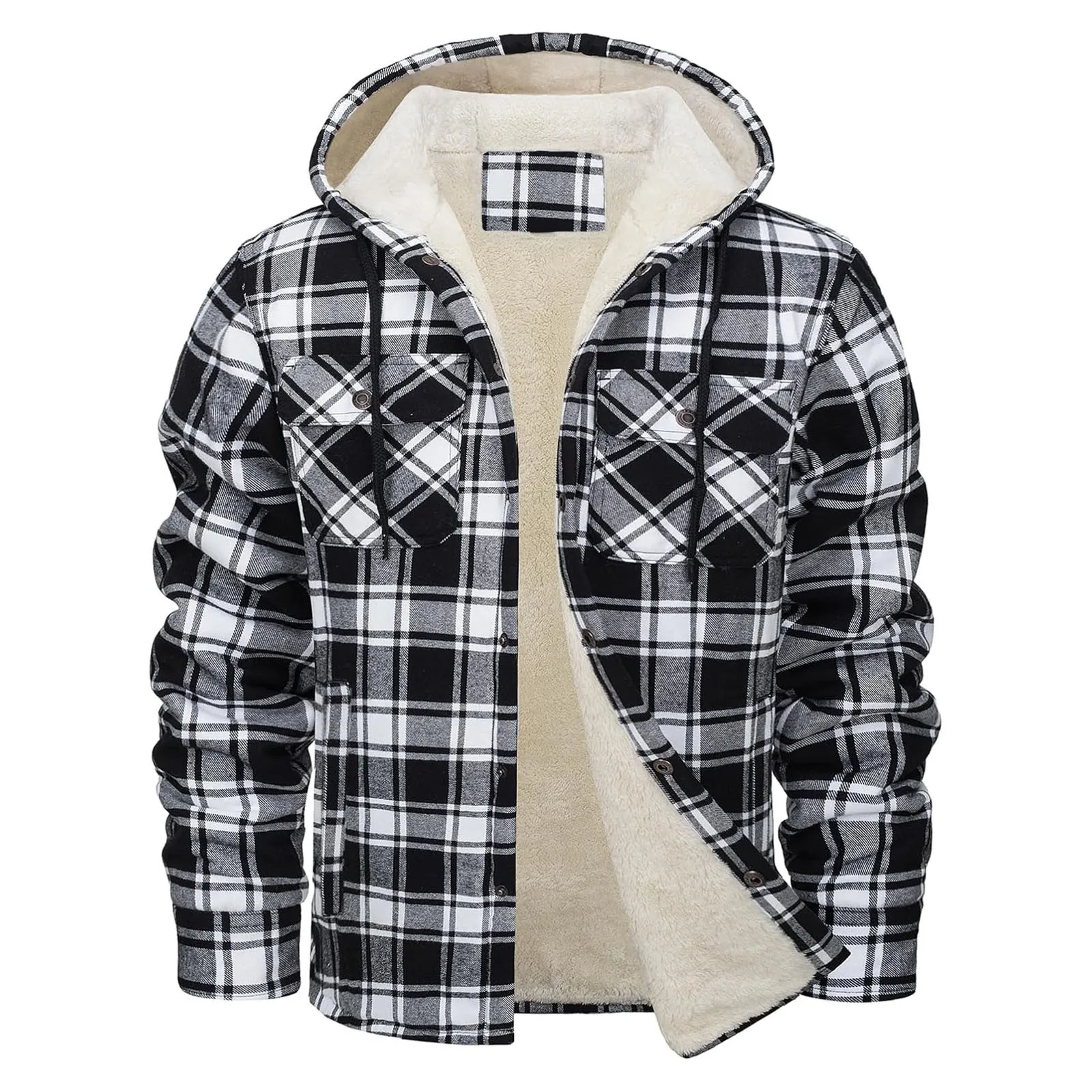 Thick Warm Flannel Hooded Jack - Sherpa Jacket Fleece 评论和价格