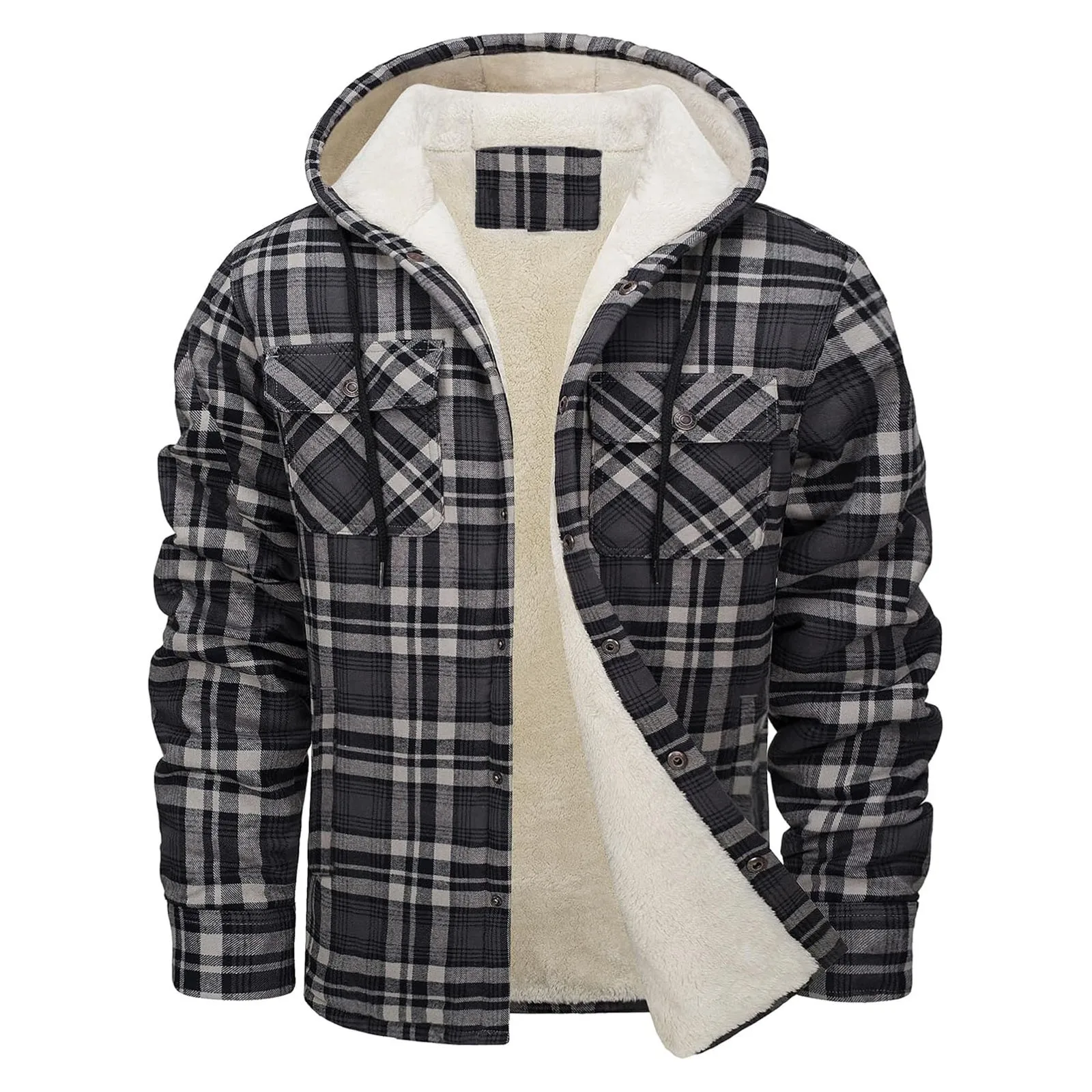 Thick Warm Flannel Hooded Jack - Sherpa Jacket Fleece 评论和价格