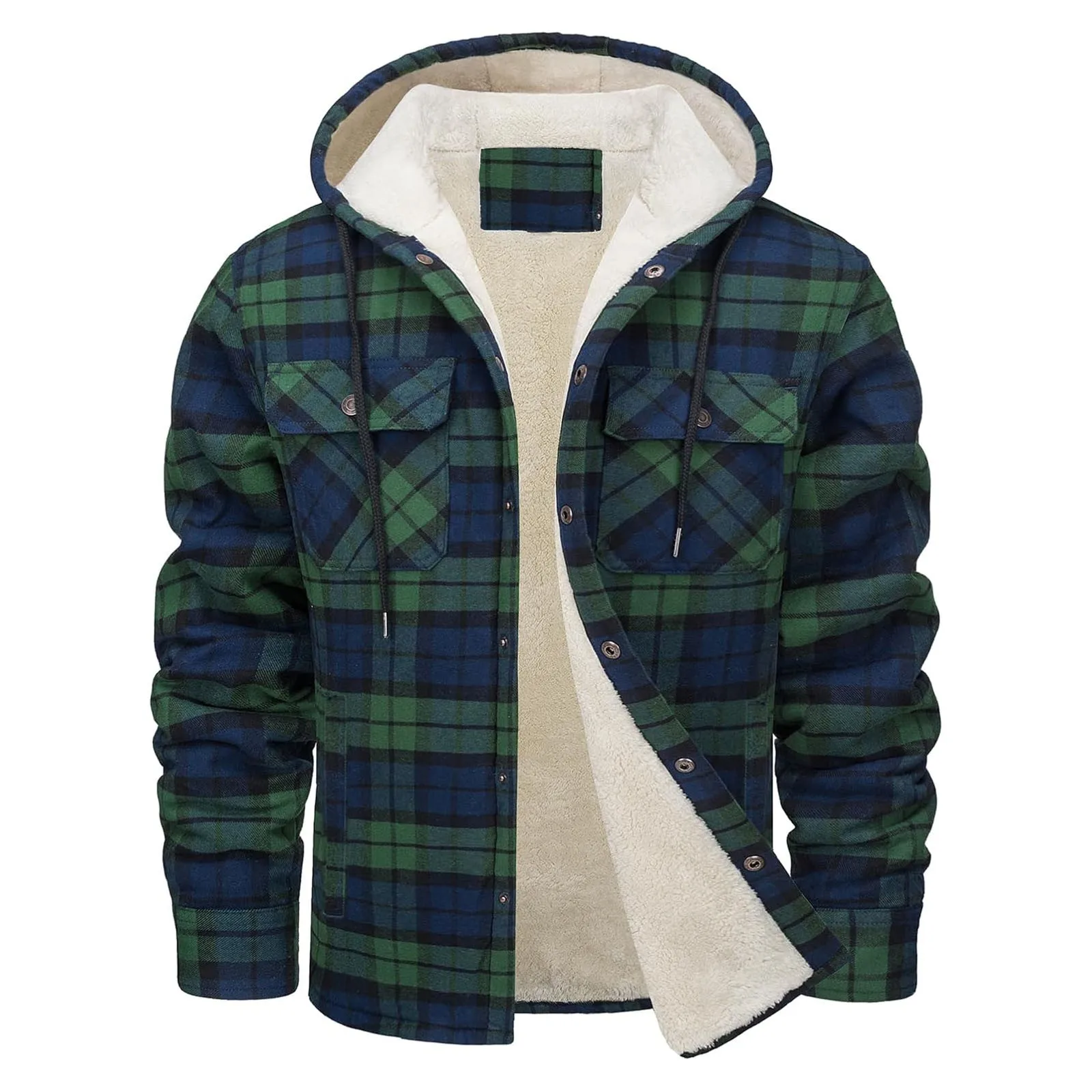 Thick Warm Flannel Hooded Jack - Sherpa Jacket Fleece 评论和价格