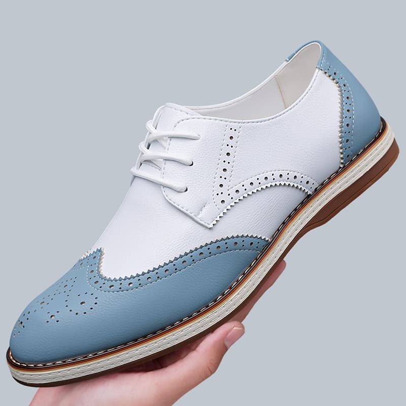 Mens White Blue Two Tone Brogu - Oxford Shoes Brogue 评论和价格