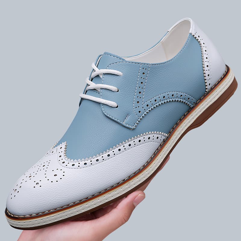Mens White Blue Two Tone Brogu - Oxford Shoes Brogue 评论和价格