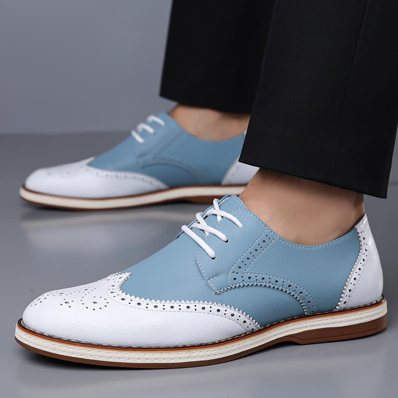 Mens White Blue Two Tone Brogu - Oxford Shoes Brogue 评论和价格