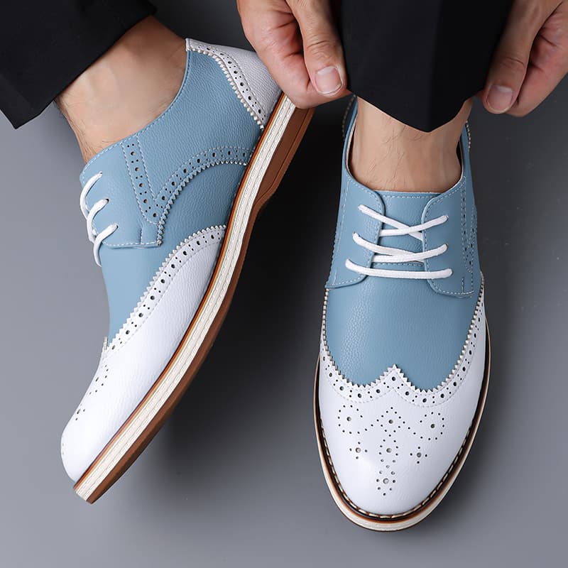 Mens White Blue Two Tone Brogu - Oxford Shoes Brogue 评论和价格