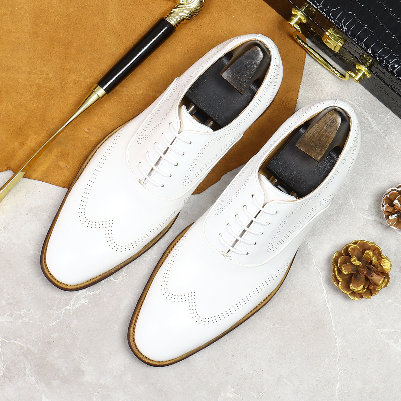 White Concise Wear-Resistant G - Oxford Shoes Brogue 评论和价格