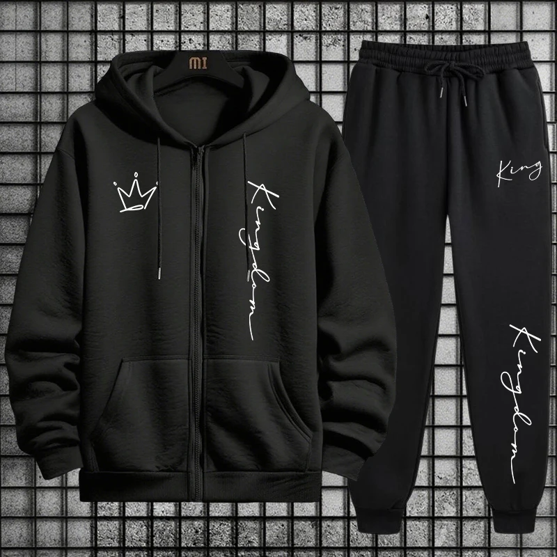 King Letter Print Hoodie and S - Men'S Fashion Zipper Hoodie 评论和价格
