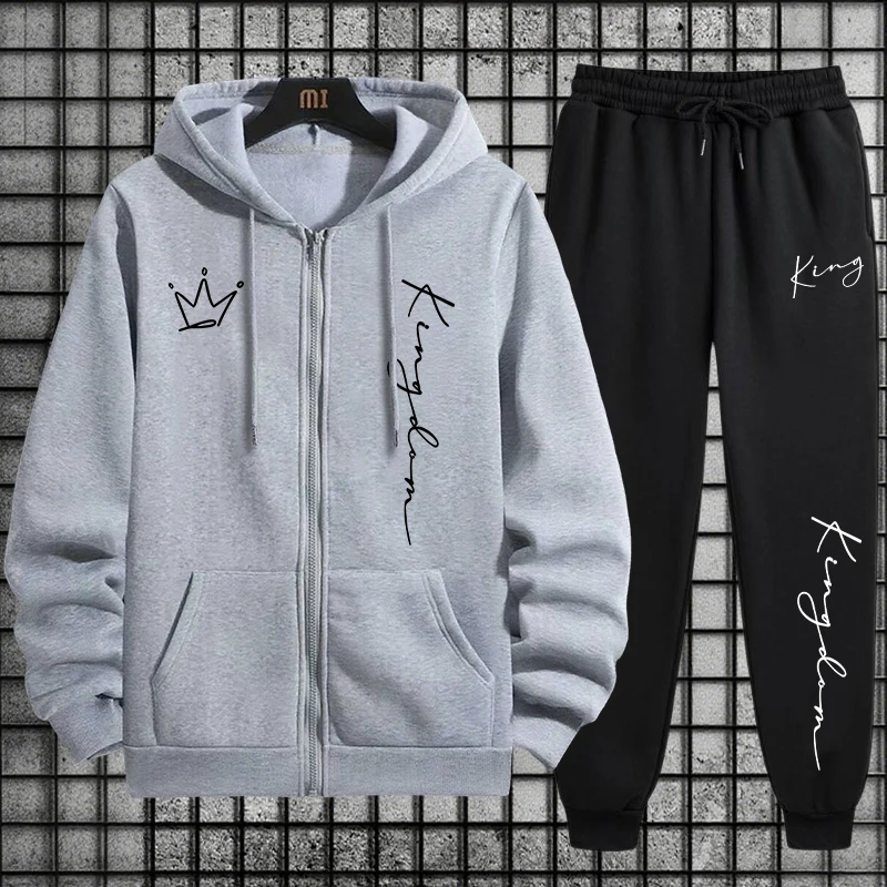 King Letter Print Hoodie and S - Men'S Fashion Zipper Hoodie 评论和价格