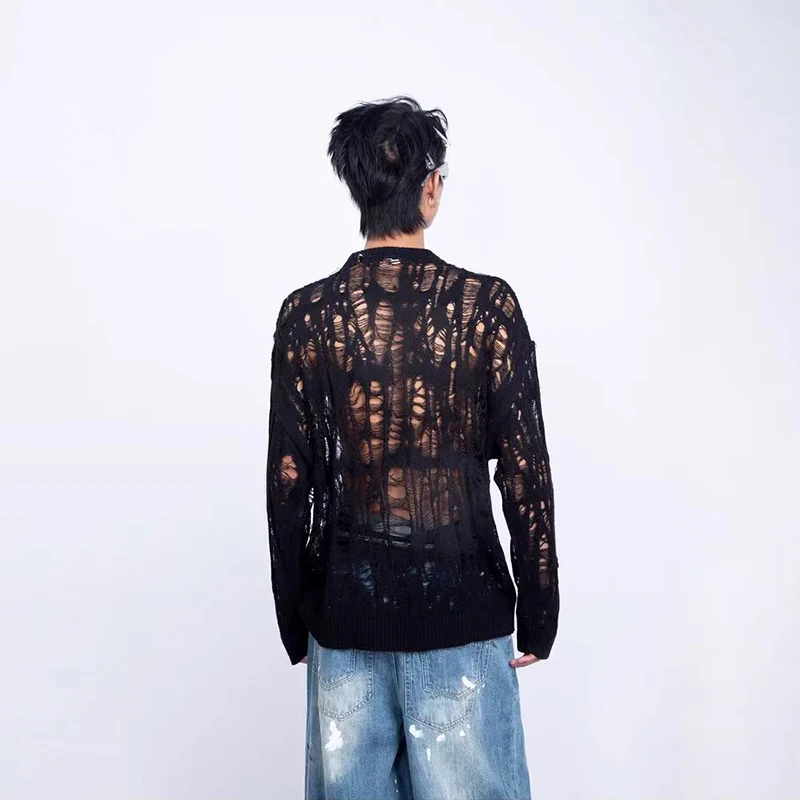 Vintage Ripped Hollow Out Mesh - Mens Fashion Jumpers 评论和价格