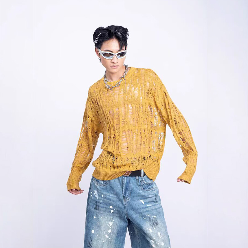 Vintage Ripped Hollow Out Mesh - Mens Fashion Jumpers 评论和价格