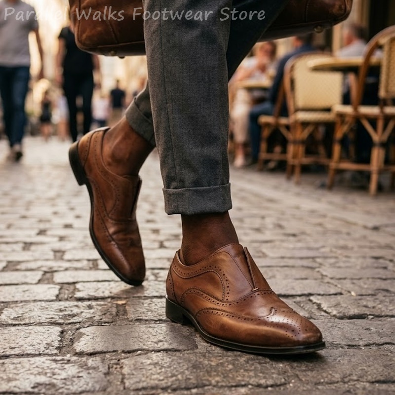 Mens Brown Leather Brogue Shoe - Oxford Shoes Brogue 评论和价格