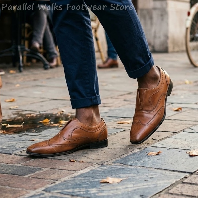 Mens Brown Leather Brogue Shoe - Oxford Shoes Brogue 评论和价格