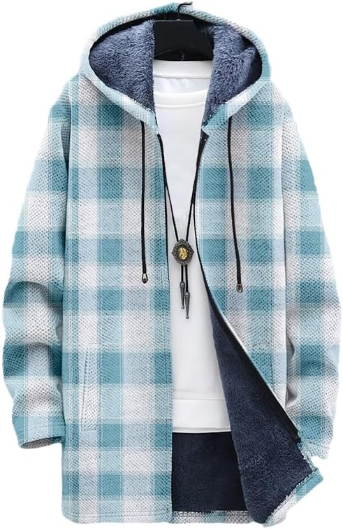 Men's Plaid Cardigan Oversized - Sherpa Jacket Fleece 评论和价格
