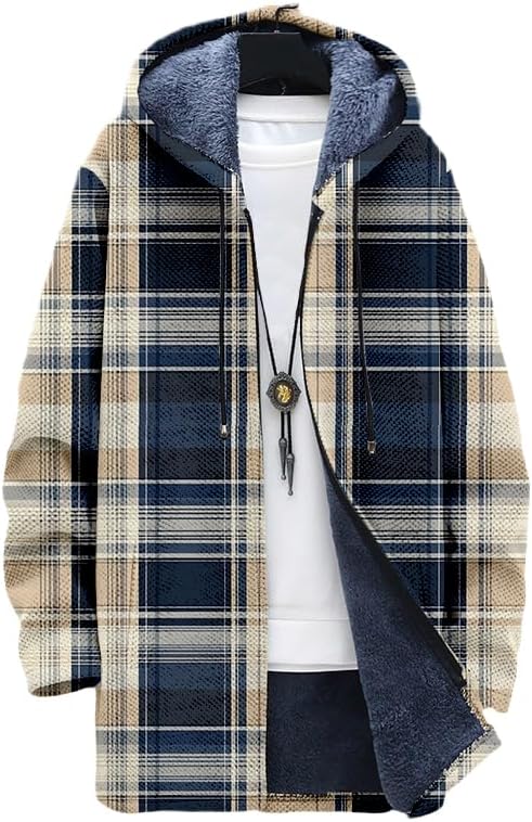 Men's Plaid Cardigan Oversized - Sherpa Jacket Fleece 评论和价格