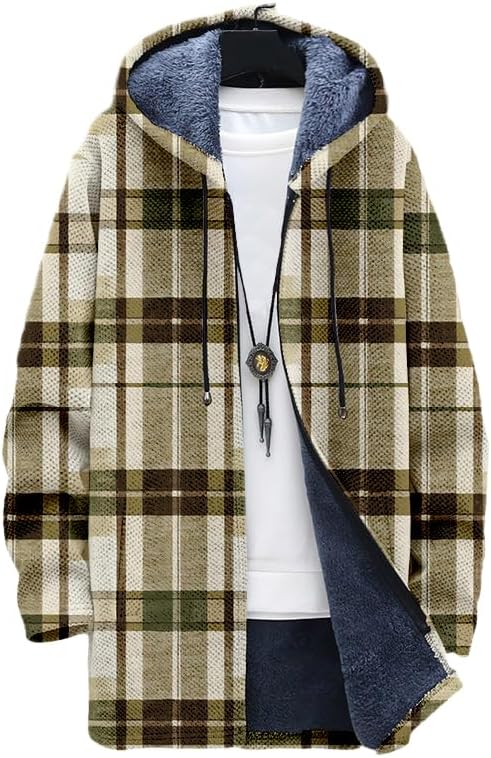 Men's Plaid Cardigan Oversized - Sherpa Jacket Fleece 评论和价格